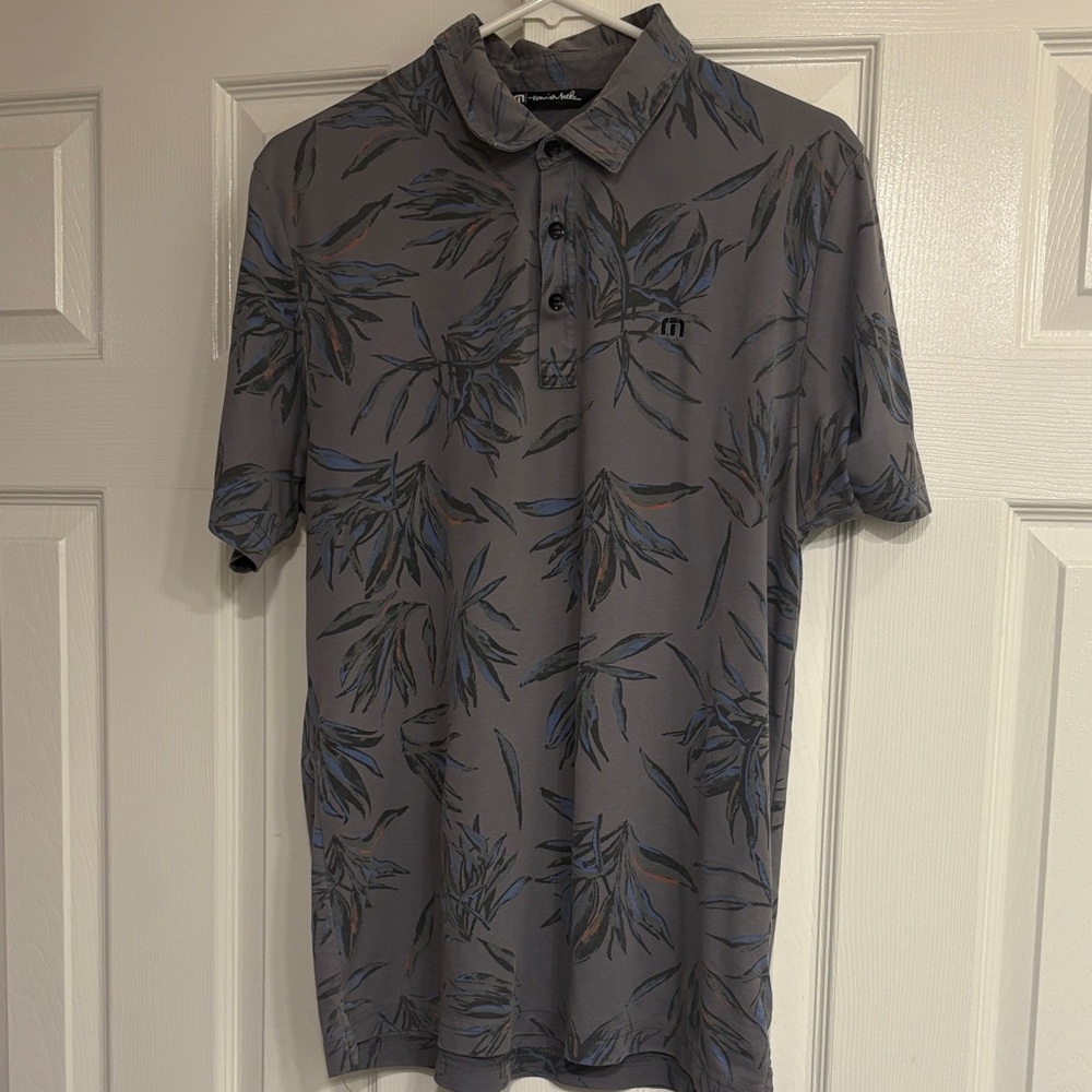 Travis Mathew Gray Leaf Print Polo Shirt